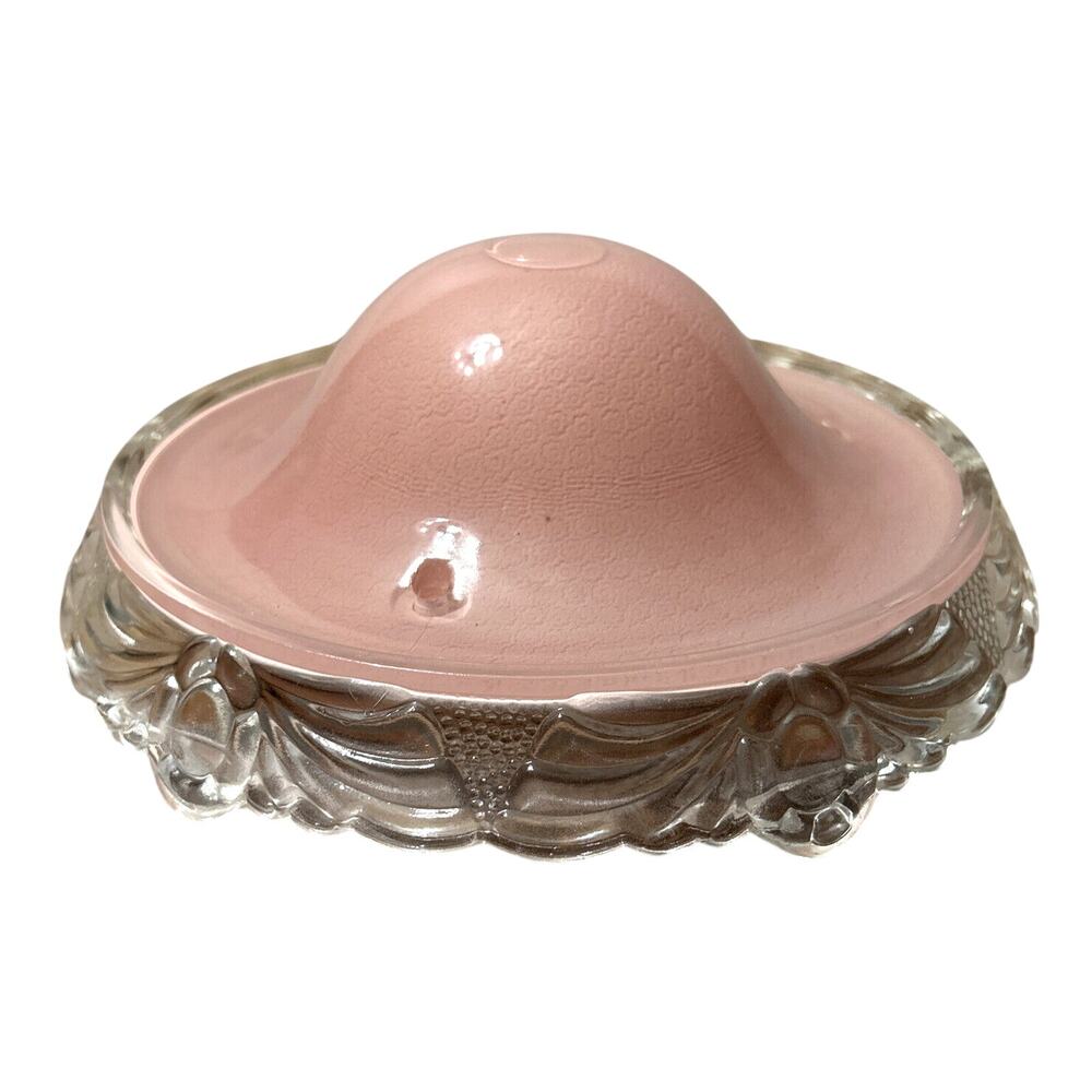 Antique Pink Art Deco Glass Ceiling Light Fixture 3 Hole Shade Globe 10"